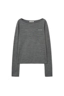 ESSENTIAL BOAT NECK KNIT TOP IN GRAY image 2