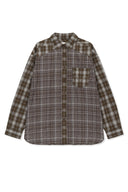 MIXED CHECK OVER FIT SHIRT IN BROWN image 1