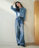 W FLOWER CLASSIC LOGO CROP SWEATSHIRT IN SKY BLUE image 11