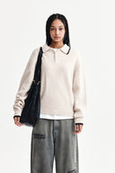 BACK LOGO COLLAR KNIT TOP FOR WOMEN IN IVORY image 11