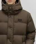 SLEEVE DETATCHABLE HOODED DOWN JACKET IN BROWN