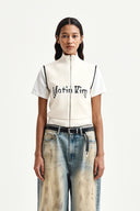 MATIN SPELL POINT KNIT ZIP UP VEST IN IVORY image 4