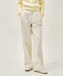 W LOW-WAIST TUCK WIDE DENIM PANTS IN ECRU image 3