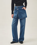 W LAYERED SKIRT DENIM PANTS IN BLUE image 3