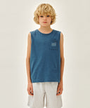 KIDS DOODLE CLASSIC LOGO POCKET SLEEVELESS IN BLUE image 1