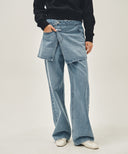 W LAYERED SKIRT DENIM PANTS IN LIGHT BLUE image 1