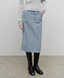 W CLASSIC CORDUROY MIDI SKIRT IN SKY BLUE image 1