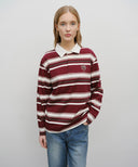 STRIPE COLLAR LONG SLEEVE IN BURGUNDY image 1
