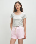 W BASIC CROP TEE IN LIGHT HEATHER GREY image 1