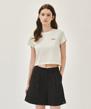 W SMALL LETTERING SLIM CROP TEE IN IVORY image 1