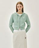 W SMALL CLASSIC LOGO CROP KNIT HOODIE ZIPUP IN MINT image 1