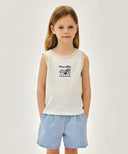 KIDS WAFFLE RINGER SLEEVELESS IN IVORY image 1