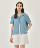 W SAILOR COLLAR SHORT SLEEVE CHAMBRAY SHIRT IN LIGHT BLUE image 1