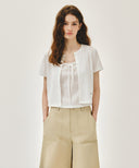 W CRINKLE SLEEVELESS + CARDIGAN SET IN WHITE image 1