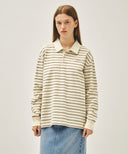 STRIPE PIQUE LONG SLEEVE TEE IN IVORY image 1