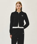 W SMALL CLASSIC LOGO CROP KNIT HOODIE ZIPUP IN BLACK image 1