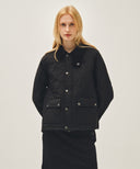 CORDUROY COLLAR QUILTED JACKET IN BLACK image 1