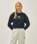 W FLOWER CLASSIC LOGO CROP SWEATSHIRT IN CHARCOAL GREY image 1
