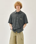 M CHECK HALF SLEEVE SHIRT IN DARK NAVY image 7
