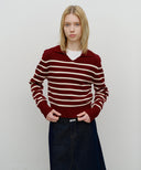 W STRIPE POLO KNIT IN BURGUNDY image 4