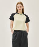 W SMALL REGULAR LOGO RAGLAN CROP TEE IN CHARCOAL GREY image 1