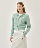W SMALL CLASSIC LOGO CROP KNIT HOODIE ZIPUP IN MINT image 2