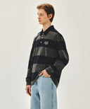 WASHED DENIM COLLAR LONG SLEEVE TEE IN CHARCOAL GREY image 2