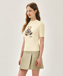 W DOODLE BEAR HALF KNIT PULLOVER IN IVORY image 2