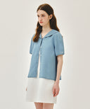 W SAILOR COLLAR SHORT SLEEVE CHAMBRAY SHIRT IN LIGHT BLUE image 2