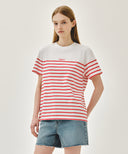 BLOCK STRIPE TEE IN RED image 2