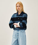 WASHED DENIM COLLAR LONG SLEEVE TEE IN BLUE image 2