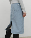 W CLASSIC CORDUROY MIDI SKIRT IN SKY BLUE image 2