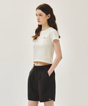 W SMALL LETTERING SLIM CROP TEE IN IVORY image 2