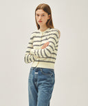 W STRIPE KNIT CARDIGAN IN IVORY image 2