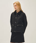 CORDUROY COLLAR QUILTED JACKET IN BLACK image 2
