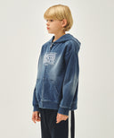 KIDS CLASSIC LOGO EMBROIDERY HOODIE ZIP-UP IN BLUE image 2