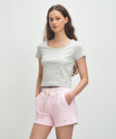W BASIC CROP TEE IN LIGHT HEATHER GREY image 2