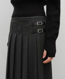 W SIDE BUCKLE PLEATED MIDI SKIRT IN CHARCOAL GREY image 2