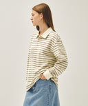 STRIPE PIQUE LONG SLEEVE TEE IN IVORY image 2