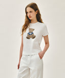 W DOODLE BEAR TEE IN WHT/ BEG image 2