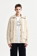 HANDMADE COLLAR KNIT CARDIGAN FOR MEN IN BUTTER image 1
