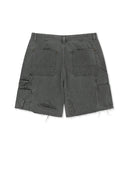 HERINGBONE RAW CUT DENIM SHORTS IN GRAY image 3