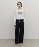 M LOW-WAIST TUCK WIDE DENIM PANTS IN DARK BLUE image 4