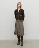 W SIDE BUCKLE PLEATED MIDI SKIRT IN BROWN image 6