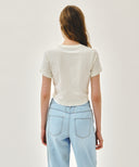 W SILVER LETTERING CROP TEE IN IVORY image 3