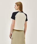 W SMALL REGULAR LOGO RAGLAN CROP TEE IN NAVY image 3