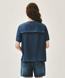 W SAILOR COLLAR SHORT SLEEVE CHAMBRAY SHIRT IN DARK BLUE image 3