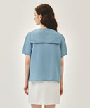W SAILOR COLLAR SHORT SLEEVE CHAMBRAY SHIRT IN LIGHT BLUE image 3