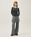 W LAYERED PLEATS SKIRT PANTS IN GRAY image 3