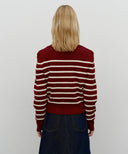 W STRIPE POLO KNIT IN BURGUNDY image 6